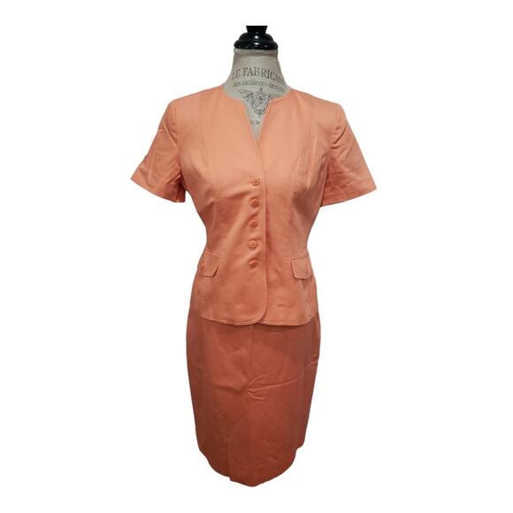 Jones New York Suit Orange Multi Button Blazer Suit Jacket & Skirt 2 Piece Set - Picture 1 of 10